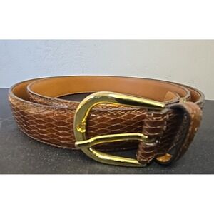Trafalgar Lawrence Italian Calfskin Leather Belt Sz 42 Brown Reptile Embossed US